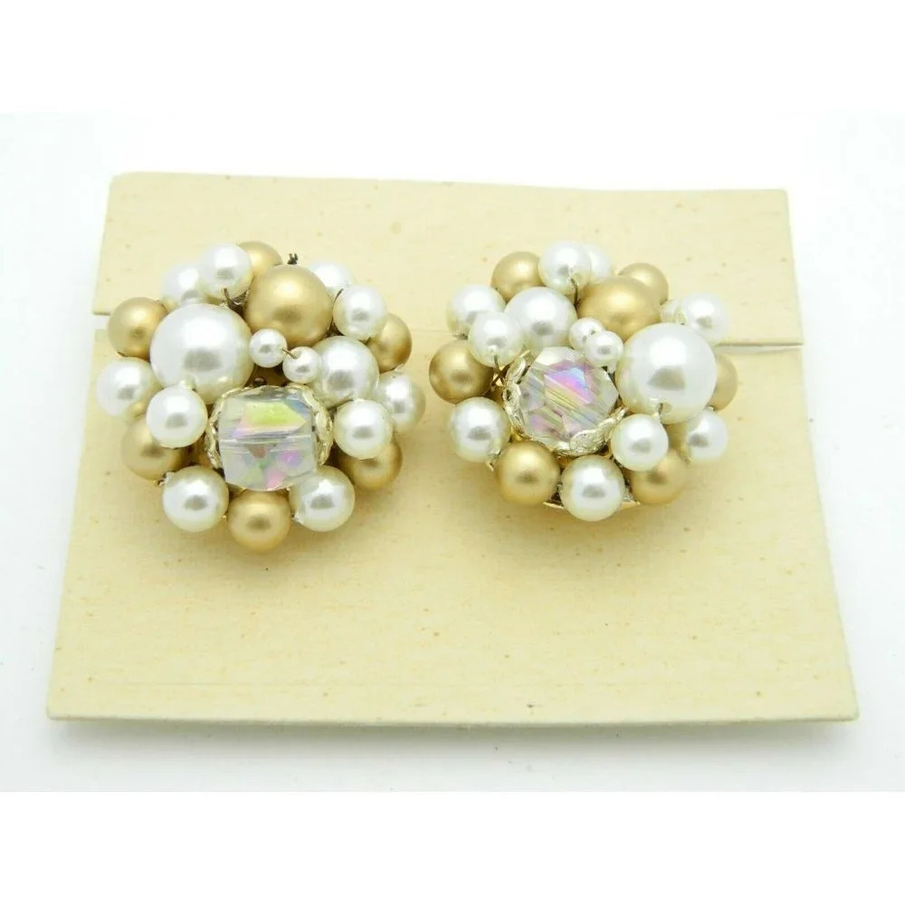 Japan Gold Cream Acrylic AB Crystal Bead Clip-On